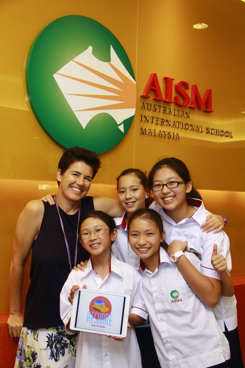 Malaysia's Technovation Challenge Semifinalists with their AISM Coach, Susan Skinner
